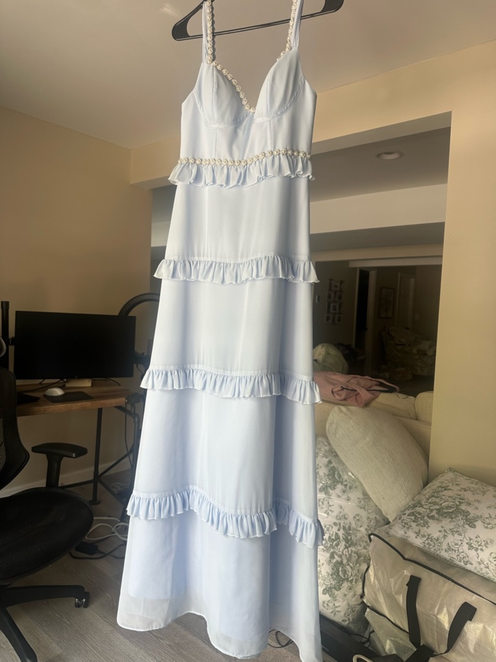 Revelry Powder Blue Ruffle-Tier Maxi Dress - Picture 4 of 6